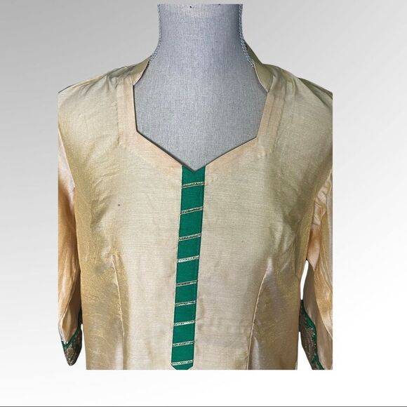 Indian/Punjabi Gold With Green Salwar Kameez 3pc Suit - Picture 7 of 11